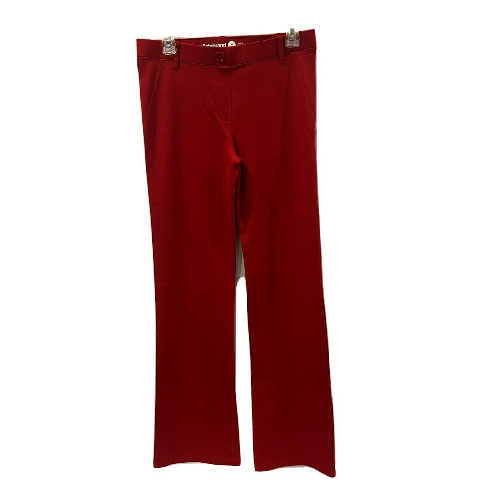 Betabrand Women's Medium Long Red Straight Leg Stretch Dress Yoga Ponte Pants